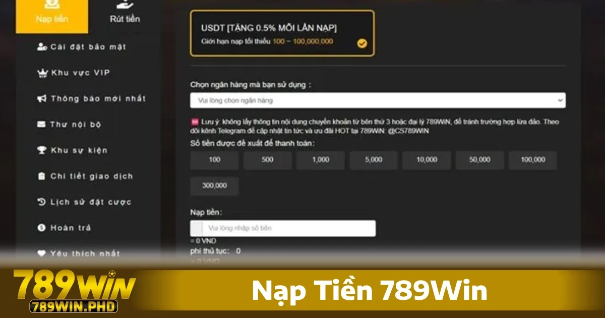 Nạp Tiền 789Win 1 Việc nạp tiền 789win không chỉ giúp người chơi dễ dàng bắt đầu các trò chơi yêu thích mà còn đảm bảo tính an toàn tuyệt đối khi thực hiện các giao dịch trực tuyến.